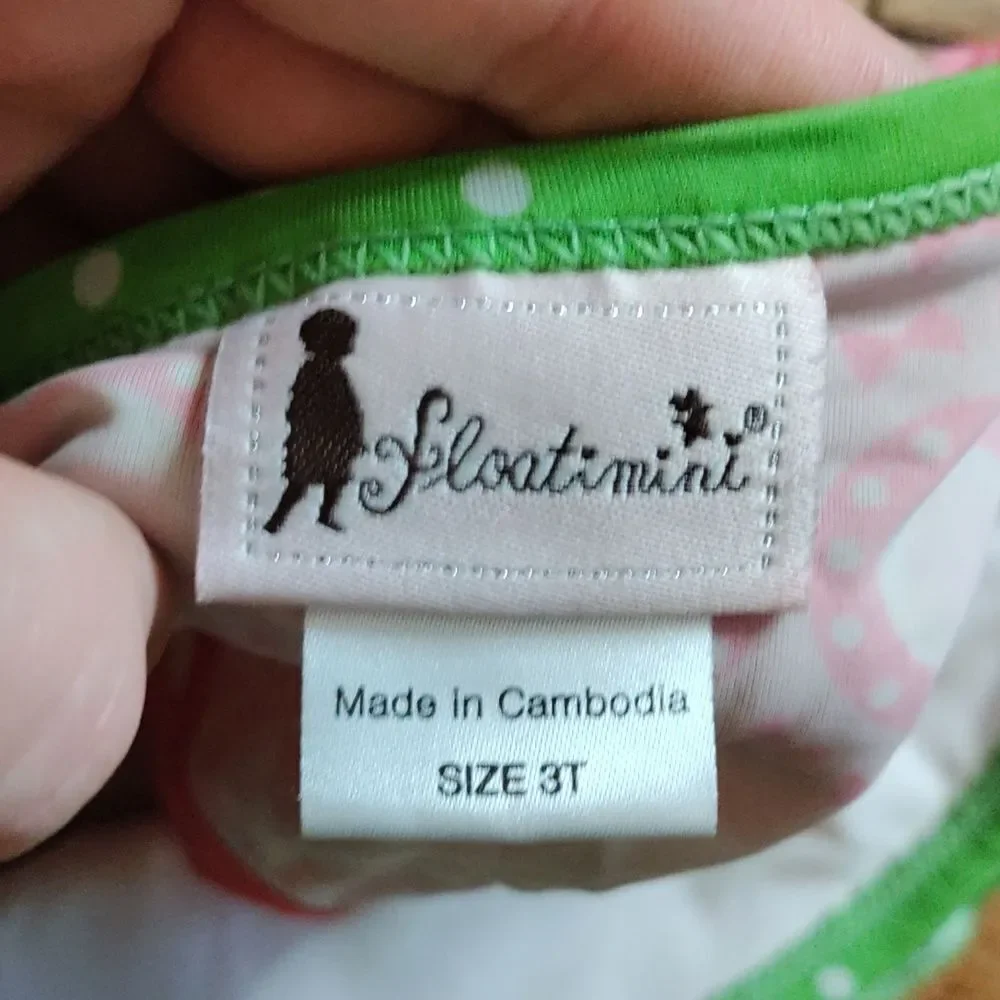 Floatimini Tankini 3T Pink Green Summer Swim Top Adjustable Straps